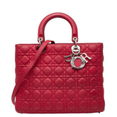 ディオール レディディオール カナージュ ラージ ハンドバッグ ショルダーバッグ 2WAY レッド レザー レディース Dior 【中古】